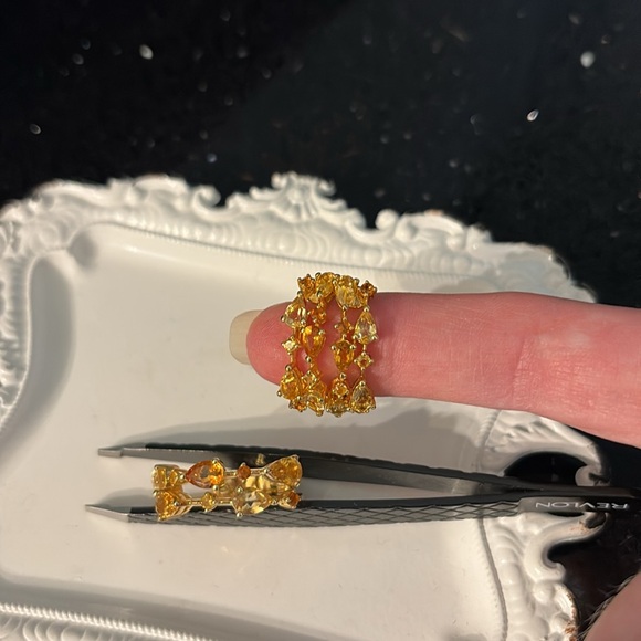 Citrine & Mixed Cut Gemstones Hoop Earrings 14K Goldplated Sterling Silver - Picture 11 of 11